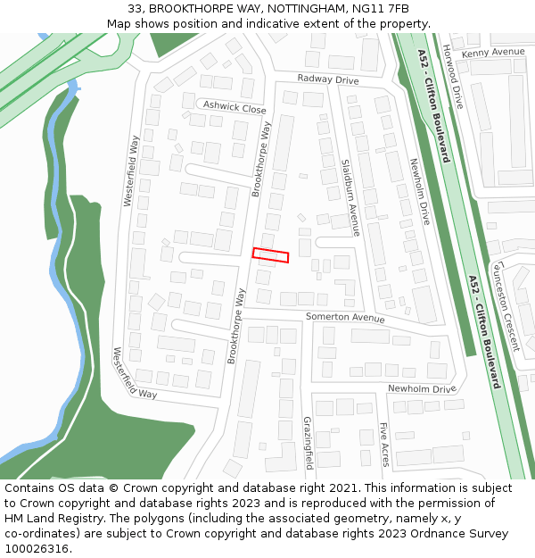 33, BROOKTHORPE WAY, NOTTINGHAM, NG11 7FB: Location map and indicative extent of plot