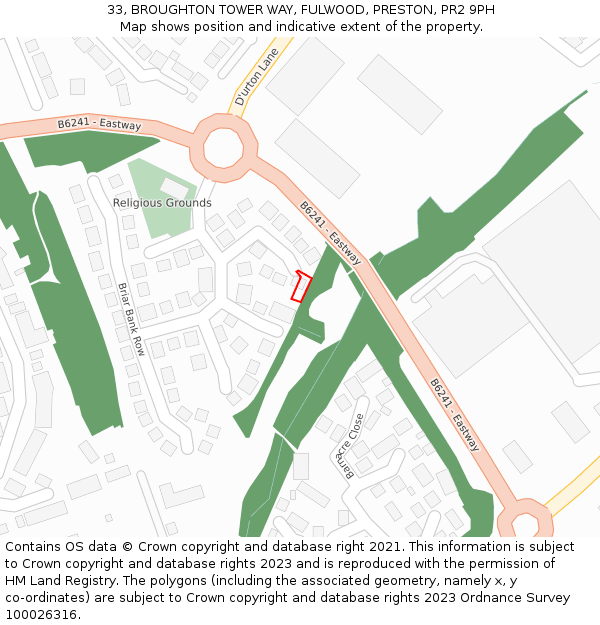 33, BROUGHTON TOWER WAY, FULWOOD, PRESTON, PR2 9PH: Location map and indicative extent of plot