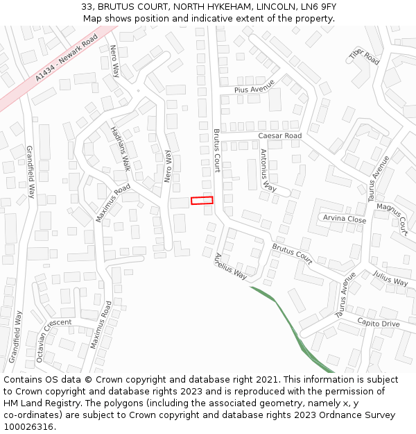 33, BRUTUS COURT, NORTH HYKEHAM, LINCOLN, LN6 9FY: Location map and indicative extent of plot