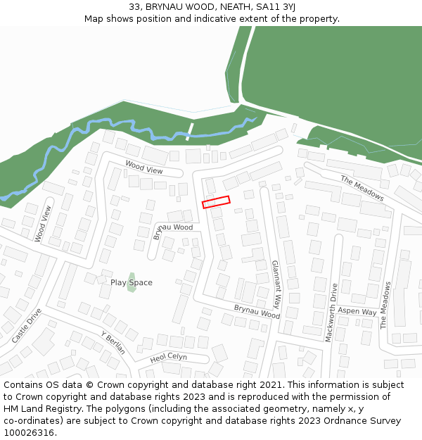 33, BRYNAU WOOD, NEATH, SA11 3YJ: Location map and indicative extent of plot