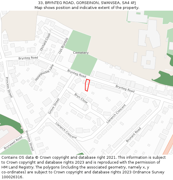 33, BRYNTEG ROAD, GORSEINON, SWANSEA, SA4 4FJ: Location map and indicative extent of plot