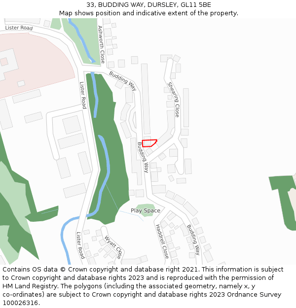 33, BUDDING WAY, DURSLEY, GL11 5BE: Location map and indicative extent of plot