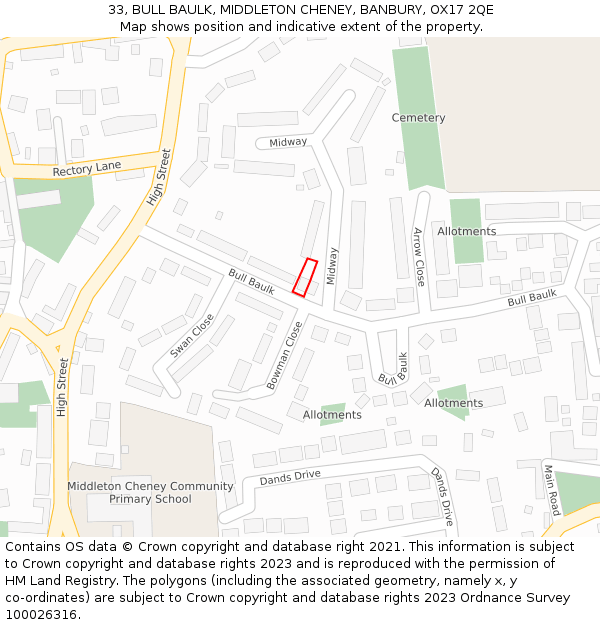 33, BULL BAULK, MIDDLETON CHENEY, BANBURY, OX17 2QE: Location map and indicative extent of plot