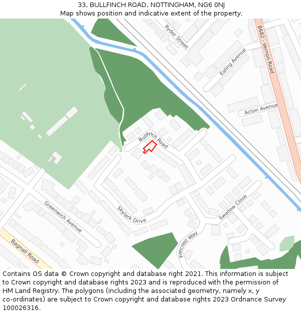 33, BULLFINCH ROAD, NOTTINGHAM, NG6 0NJ: Location map and indicative extent of plot