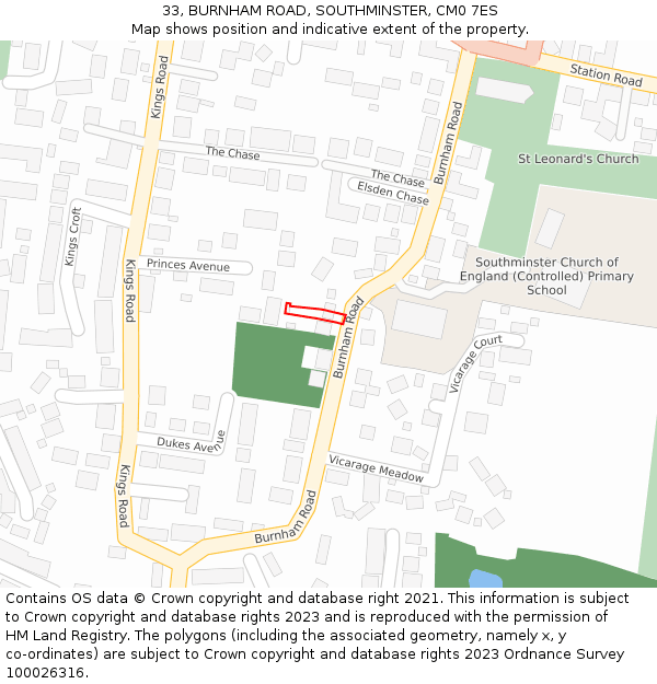 33, BURNHAM ROAD, SOUTHMINSTER, CM0 7ES: Location map and indicative extent of plot