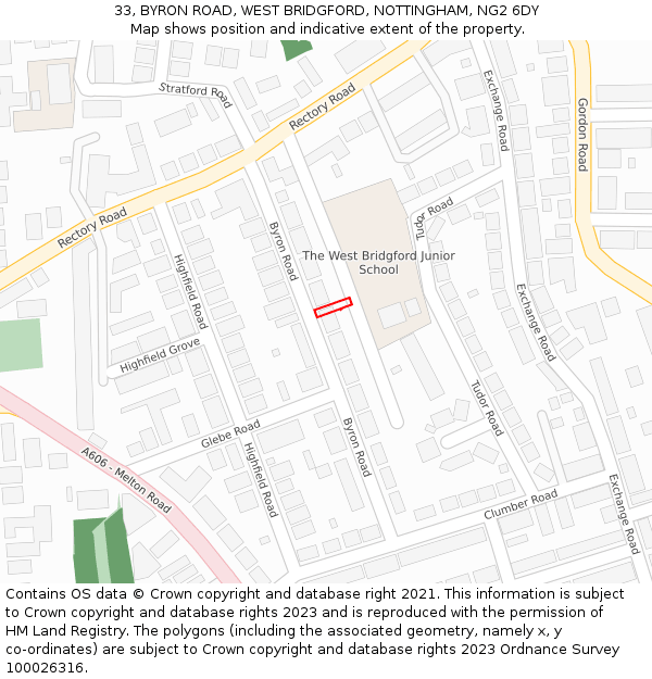 33, BYRON ROAD, WEST BRIDGFORD, NOTTINGHAM, NG2 6DY: Location map and indicative extent of plot