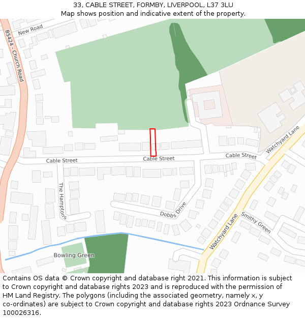 33, CABLE STREET, FORMBY, LIVERPOOL, L37 3LU: Location map and indicative extent of plot