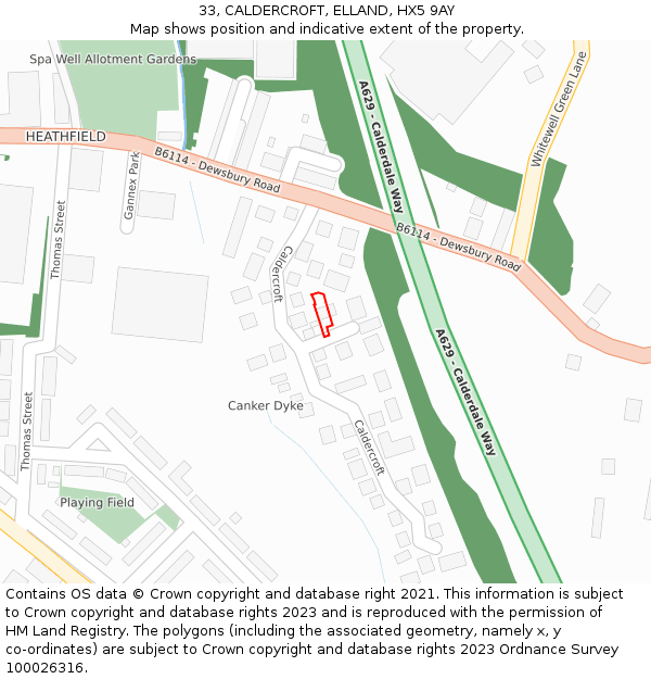 33, CALDERCROFT, ELLAND, HX5 9AY: Location map and indicative extent of plot