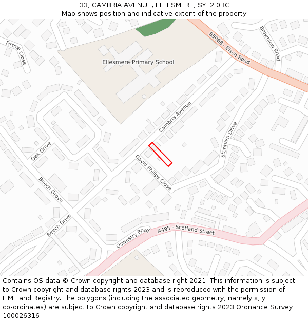 33, CAMBRIA AVENUE, ELLESMERE, SY12 0BG: Location map and indicative extent of plot