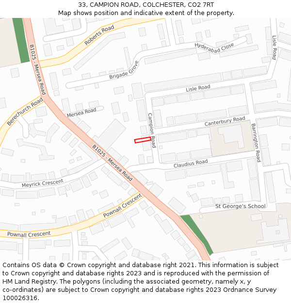 33, CAMPION ROAD, COLCHESTER, CO2 7RT: Location map and indicative extent of plot