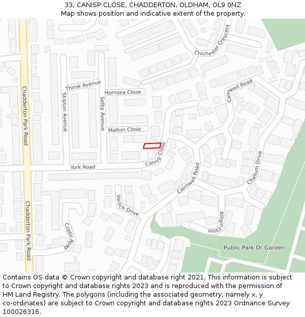 33, CANISP CLOSE, CHADDERTON, OLDHAM, OL9 0NZ: Location map and indicative extent of plot