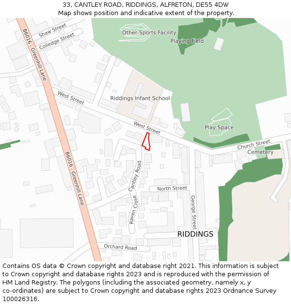 33, CANTLEY ROAD, RIDDINGS, ALFRETON, DE55 4DW: Location map and indicative extent of plot