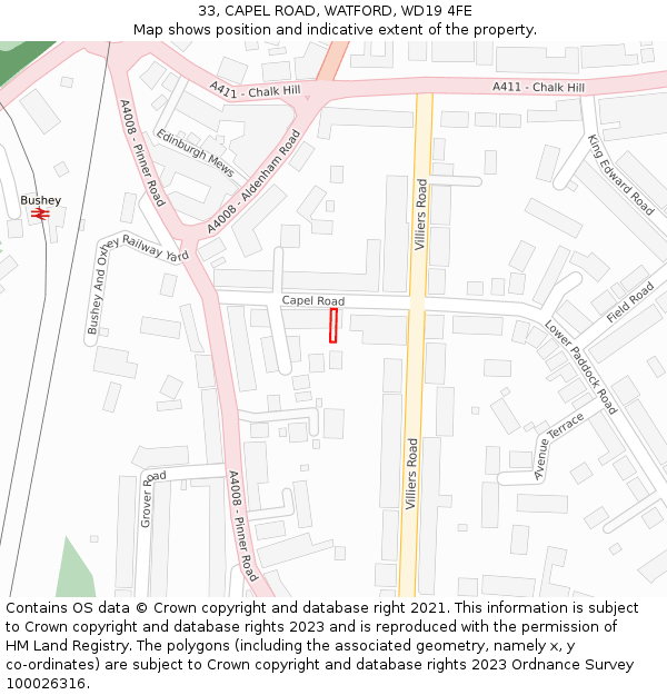 33, CAPEL ROAD, WATFORD, WD19 4FE: Location map and indicative extent of plot