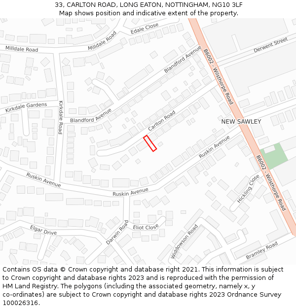 33, CARLTON ROAD, LONG EATON, NOTTINGHAM, NG10 3LF: Location map and indicative extent of plot