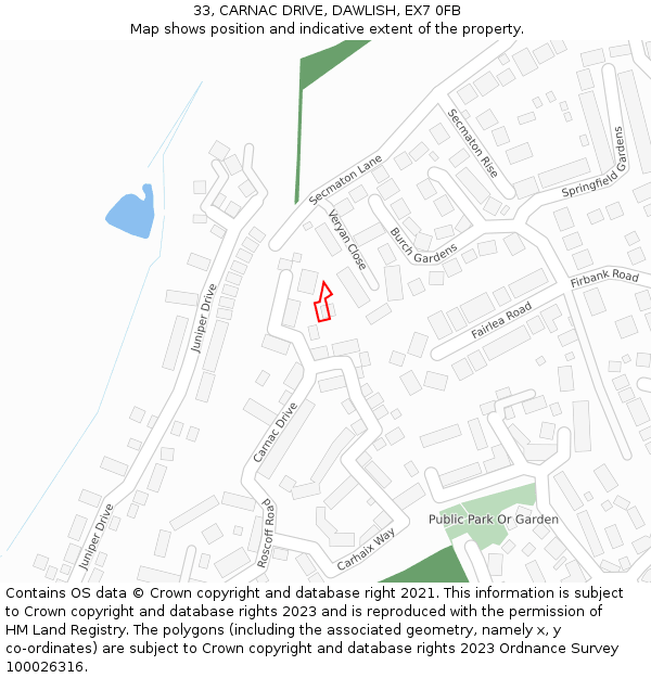 33, CARNAC DRIVE, DAWLISH, EX7 0FB: Location map and indicative extent of plot