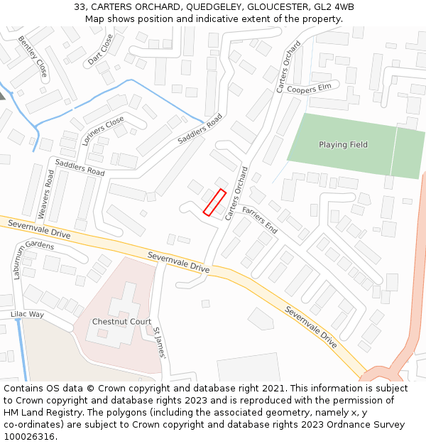 33, CARTERS ORCHARD, QUEDGELEY, GLOUCESTER, GL2 4WB: Location map and indicative extent of plot