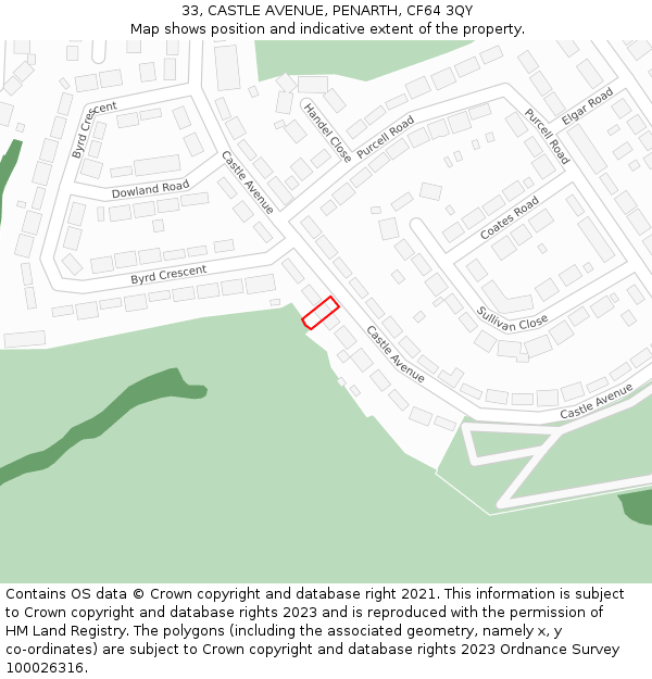 33, CASTLE AVENUE, PENARTH, CF64 3QY: Location map and indicative extent of plot