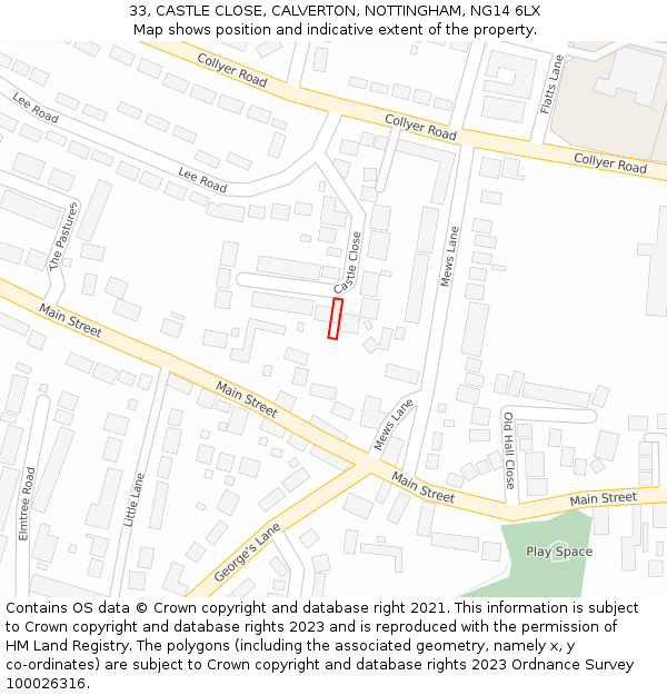 33, CASTLE CLOSE, CALVERTON, NOTTINGHAM, NG14 6LX: Location map and indicative extent of plot