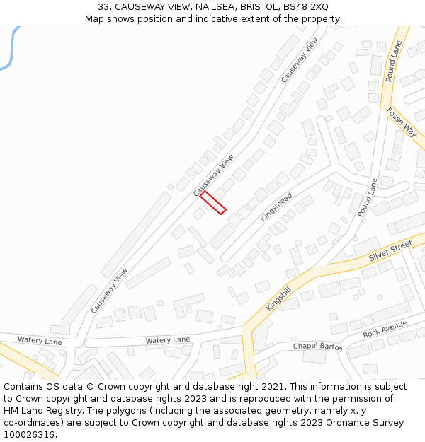 33, CAUSEWAY VIEW, NAILSEA, BRISTOL, BS48 2XQ: Location map and indicative extent of plot