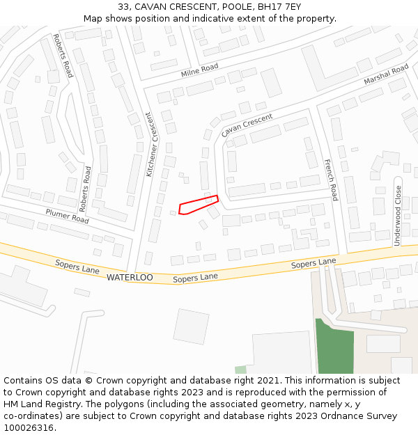 33, CAVAN CRESCENT, POOLE, BH17 7EY: Location map and indicative extent of plot