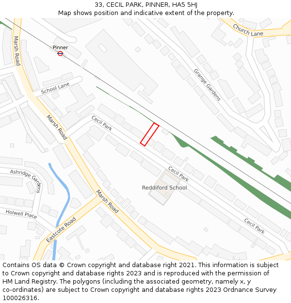 33, CECIL PARK, PINNER, HA5 5HJ: Location map and indicative extent of plot