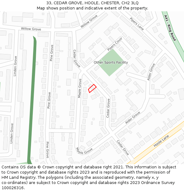 33, CEDAR GROVE, HOOLE, CHESTER, CH2 3LQ: Location map and indicative extent of plot