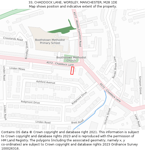 33, CHADDOCK LANE, WORSLEY, MANCHESTER, M28 1DE: Location map and indicative extent of plot