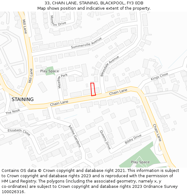 33, CHAIN LANE, STAINING, BLACKPOOL, FY3 0DB: Location map and indicative extent of plot