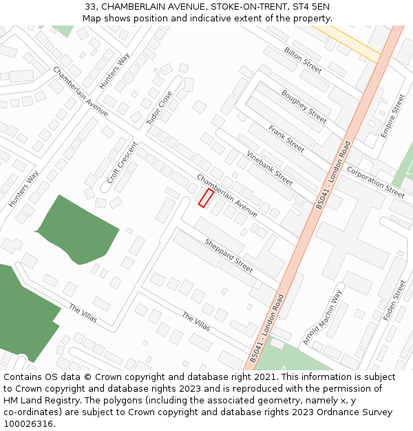 33, CHAMBERLAIN AVENUE, STOKE-ON-TRENT, ST4 5EN: Location map and indicative extent of plot