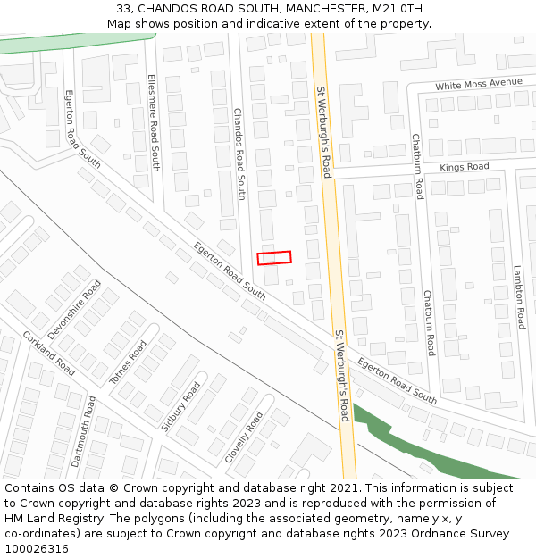 33, CHANDOS ROAD SOUTH, MANCHESTER, M21 0TH: Location map and indicative extent of plot