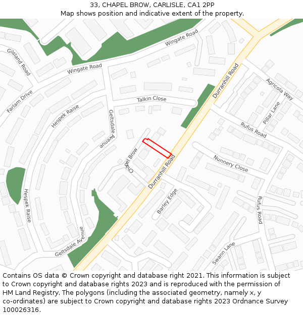 33, CHAPEL BROW, CARLISLE, CA1 2PP: Location map and indicative extent of plot