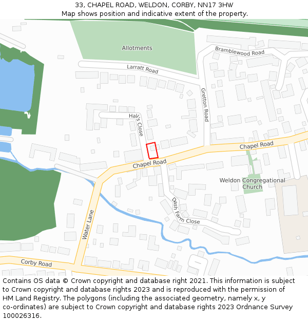 33, CHAPEL ROAD, WELDON, CORBY, NN17 3HW: Location map and indicative extent of plot