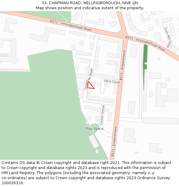 33, CHAPMAN ROAD, WELLINGBOROUGH, NN8 1JN: Location map and indicative extent of plot