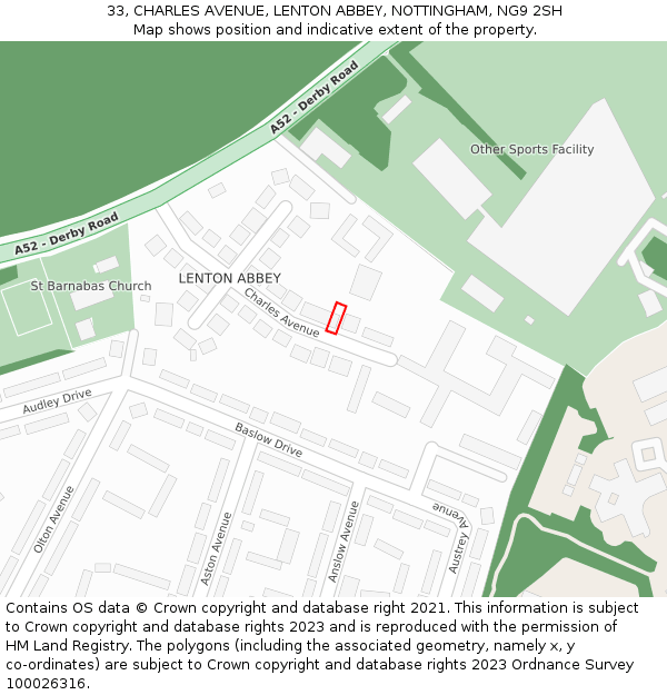 33, CHARLES AVENUE, LENTON ABBEY, NOTTINGHAM, NG9 2SH: Location map and indicative extent of plot