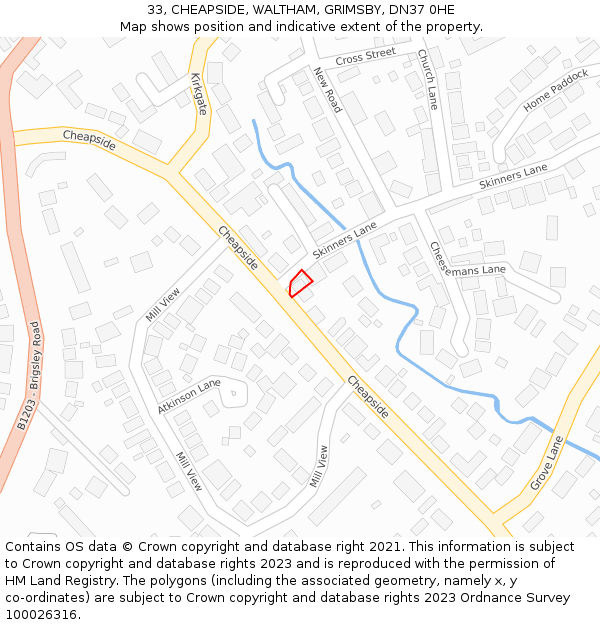 33, CHEAPSIDE, WALTHAM, GRIMSBY, DN37 0HE: Location map and indicative extent of plot