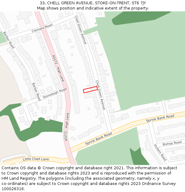 33, CHELL GREEN AVENUE, STOKE-ON-TRENT, ST6 7JY: Location map and indicative extent of plot