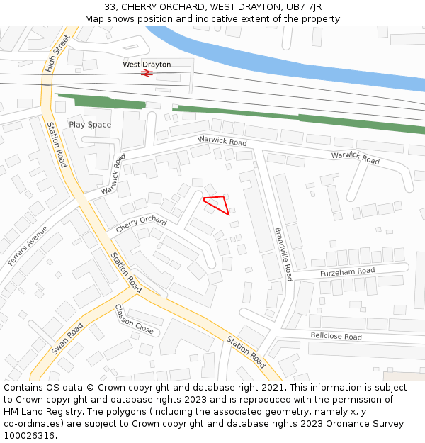 33, CHERRY ORCHARD, WEST DRAYTON, UB7 7JR: Location map and indicative extent of plot