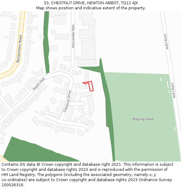 33, CHESTNUT DRIVE, NEWTON ABBOT, TQ12 4JX: Location map and indicative extent of plot
