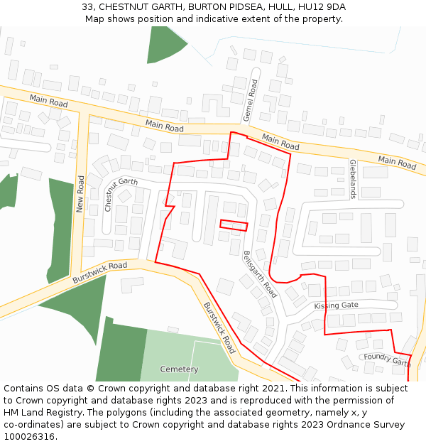 33, CHESTNUT GARTH, BURTON PIDSEA, HULL, HU12 9DA: Location map and indicative extent of plot