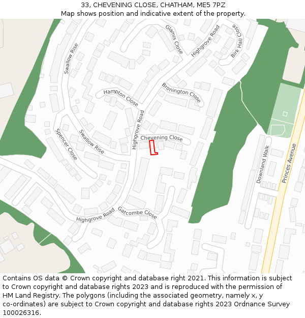 33, CHEVENING CLOSE, CHATHAM, ME5 7PZ: Location map and indicative extent of plot