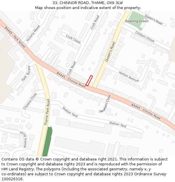 33, CHINNOR ROAD, THAME, OX9 3LW: Location map and indicative extent of plot