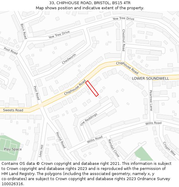 33, CHIPHOUSE ROAD, BRISTOL, BS15 4TR: Location map and indicative extent of plot