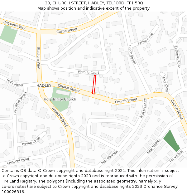 33, CHURCH STREET, HADLEY, TELFORD, TF1 5RQ: Location map and indicative extent of plot