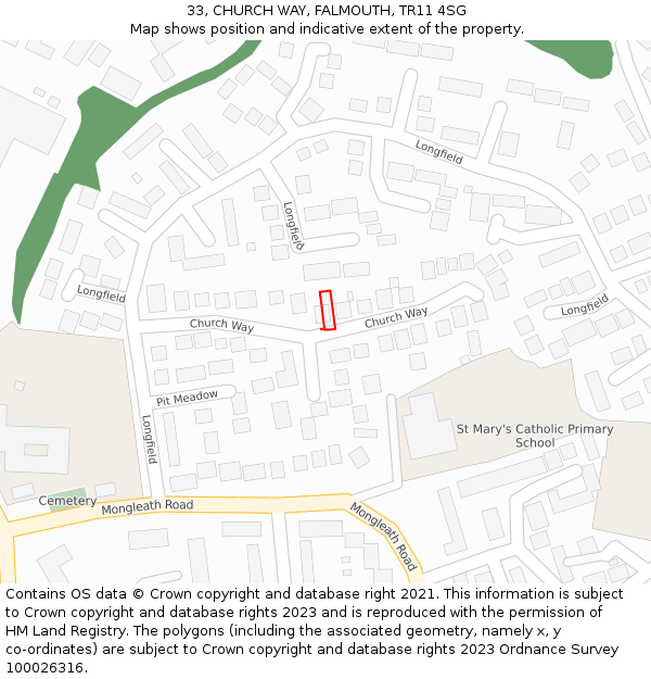 33, CHURCH WAY, FALMOUTH, TR11 4SG: Location map and indicative extent of plot