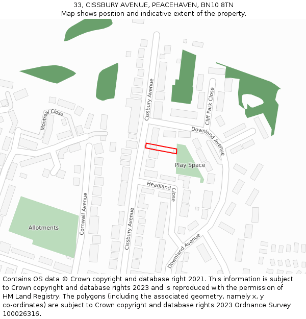 33, CISSBURY AVENUE, PEACEHAVEN, BN10 8TN: Location map and indicative extent of plot