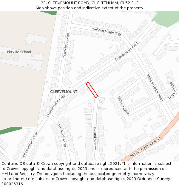 33, CLEEVEMOUNT ROAD, CHELTENHAM, GL52 3HF: Location map and indicative extent of plot