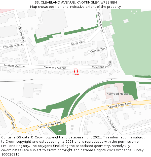 33, CLEVELAND AVENUE, KNOTTINGLEY, WF11 8EN: Location map and indicative extent of plot