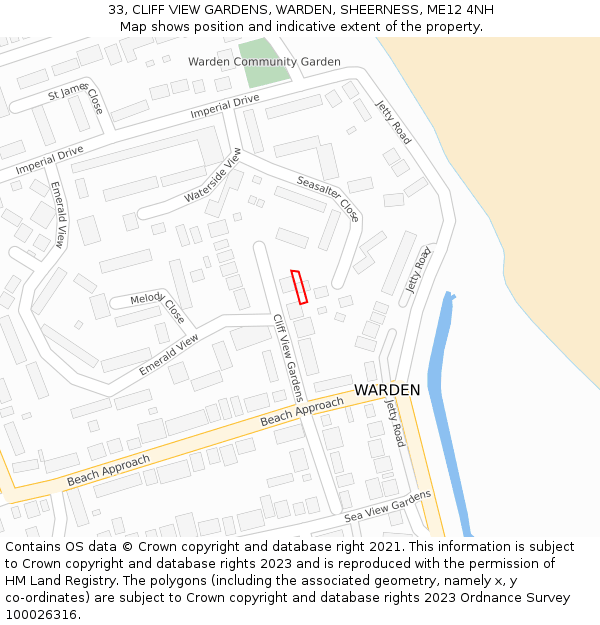 33, CLIFF VIEW GARDENS, WARDEN, SHEERNESS, ME12 4NH: Location map and indicative extent of plot