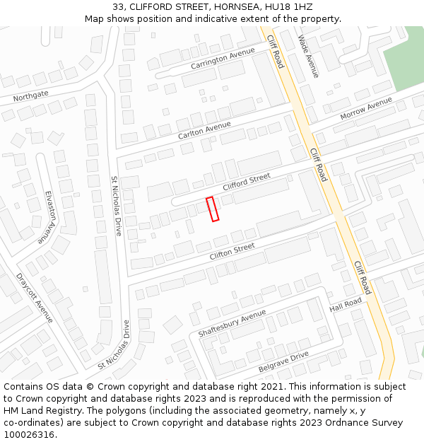 33, CLIFFORD STREET, HORNSEA, HU18 1HZ: Location map and indicative extent of plot