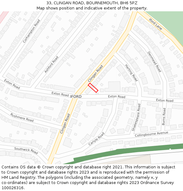 33, CLINGAN ROAD, BOURNEMOUTH, BH6 5PZ: Location map and indicative extent of plot